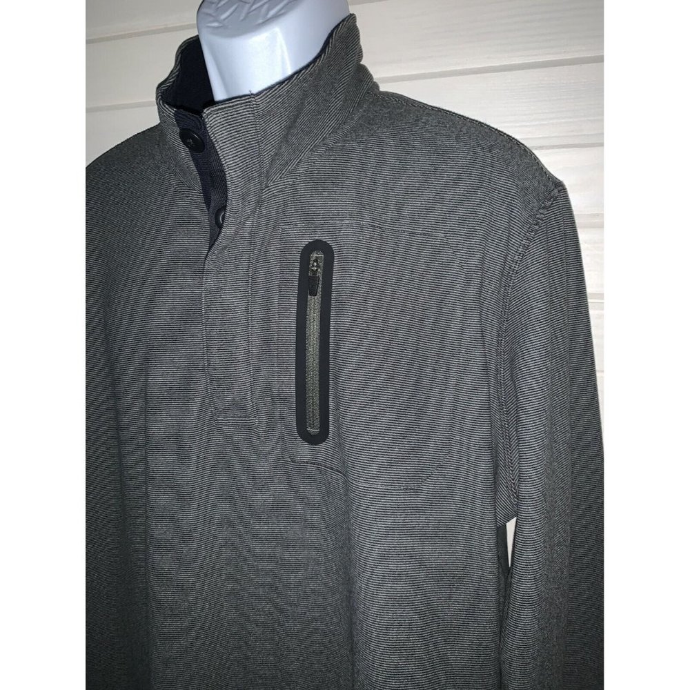 LL Bean Sz XL Fleece Layering Button Mock Neck Pullover Gray Zipper Pocket EUC